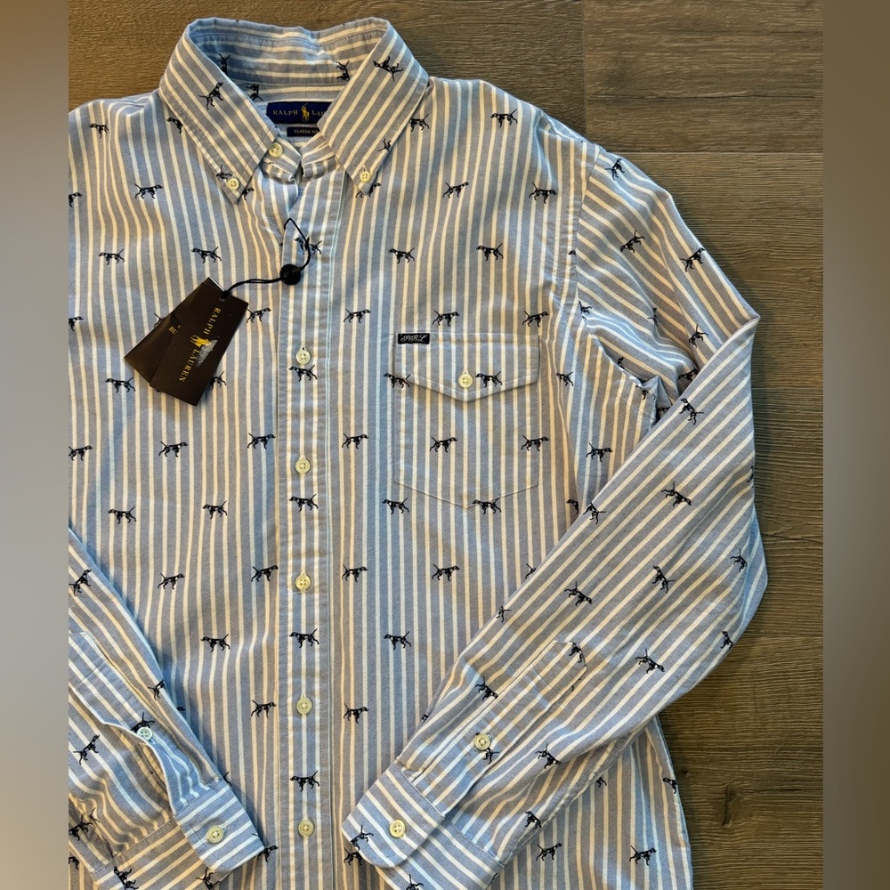 Polo Ralph Lauren Mens Classic Fit Hunting Dogs Striped Oxford Button Down Shirt - Picture 2 of 12